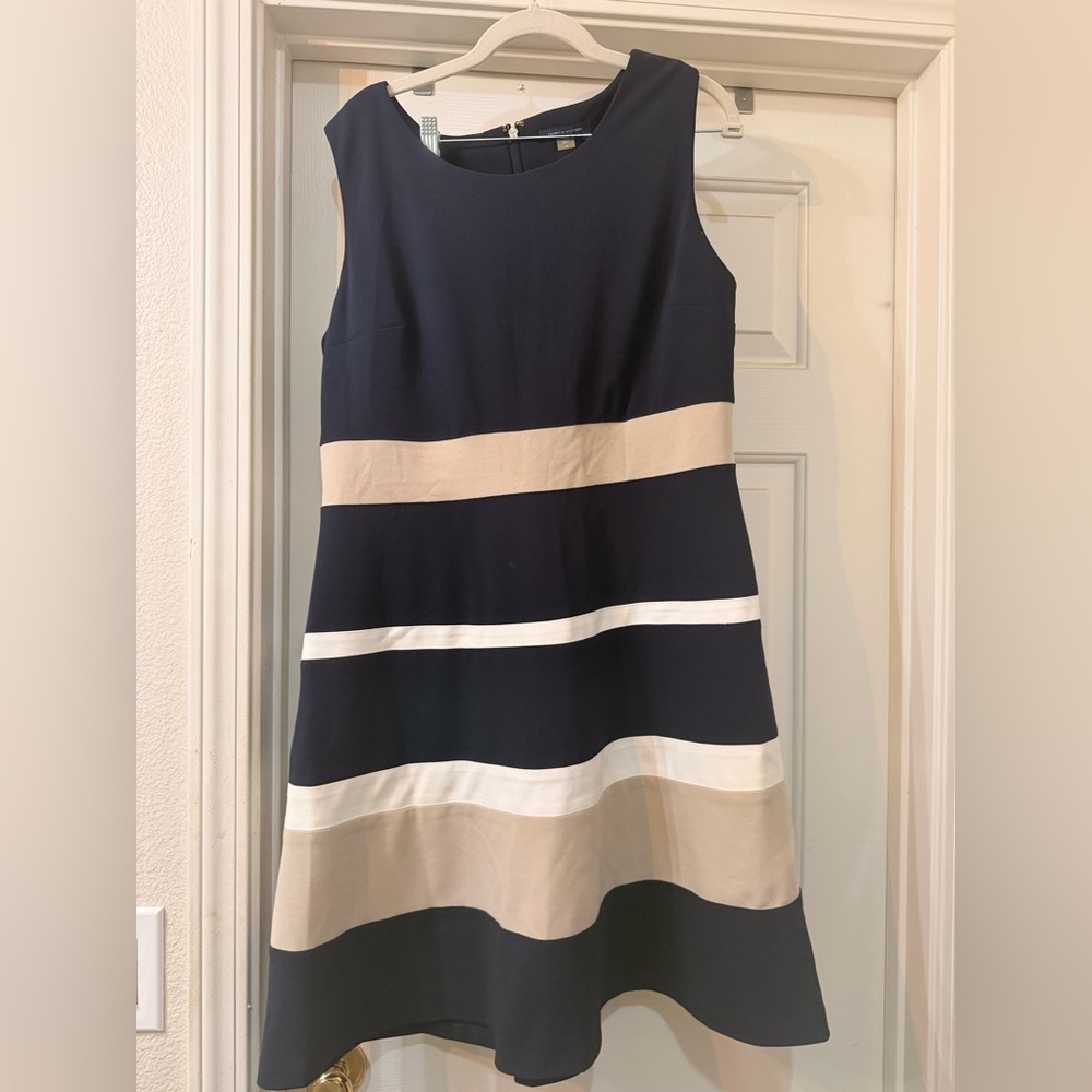 Tommy Hilfiger Navy and Beige Striped Mini Dress